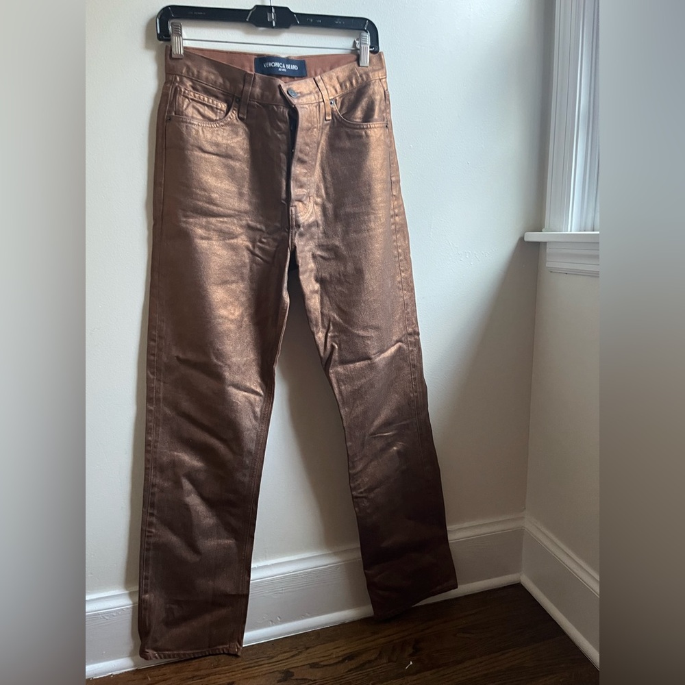 Veronica Bears Metallic Copper Straight-Leg Jeans